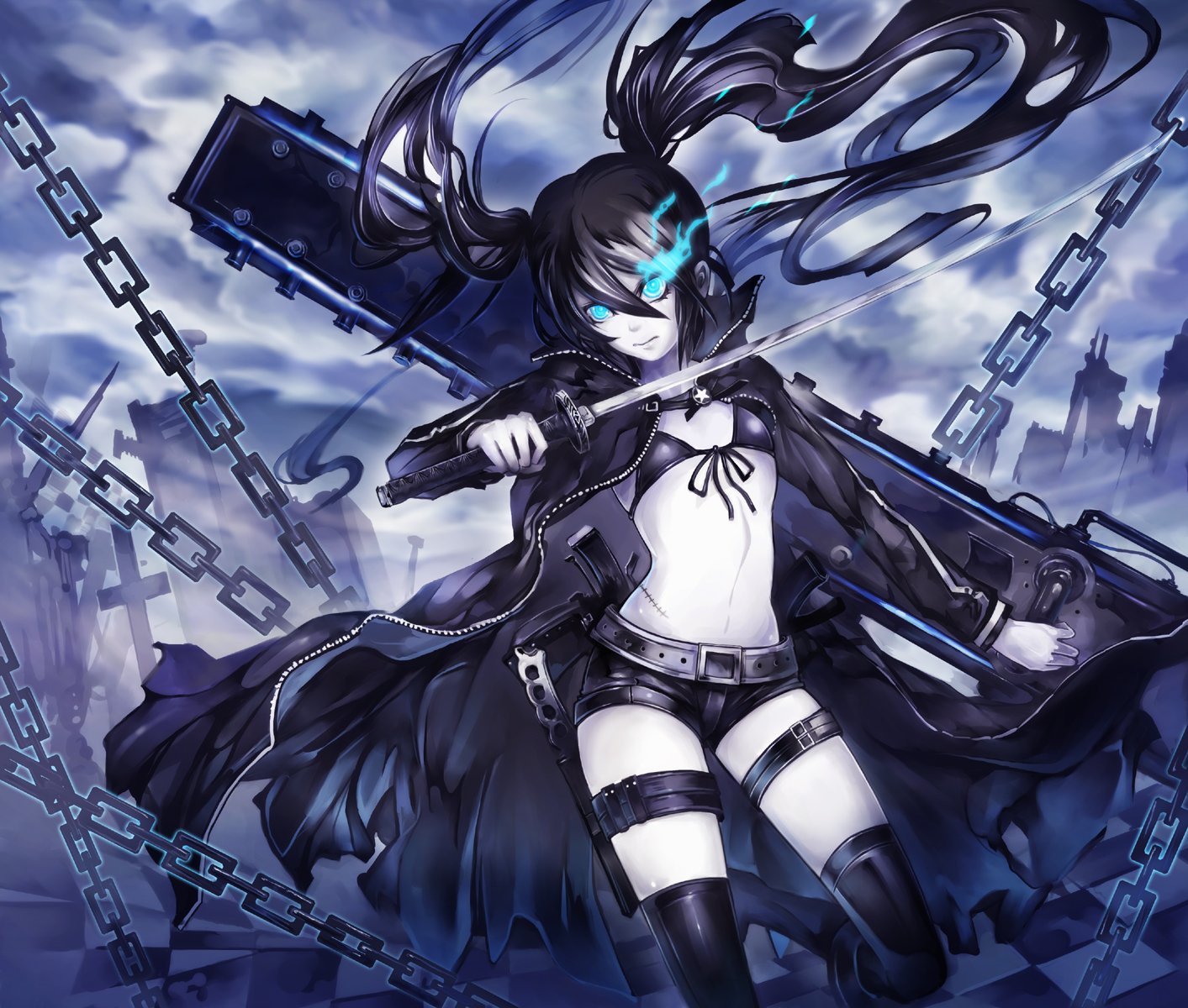 black rock shooter łańcuchy katana