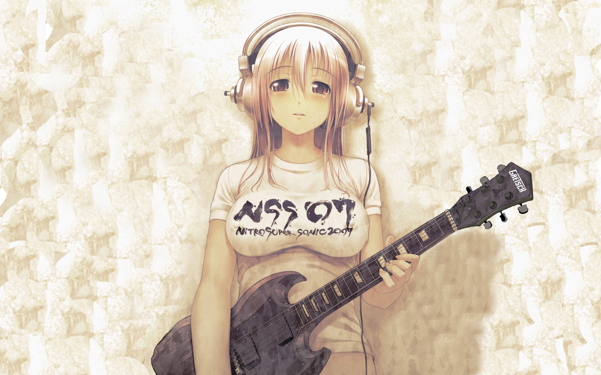 girl guitars breasts headphone