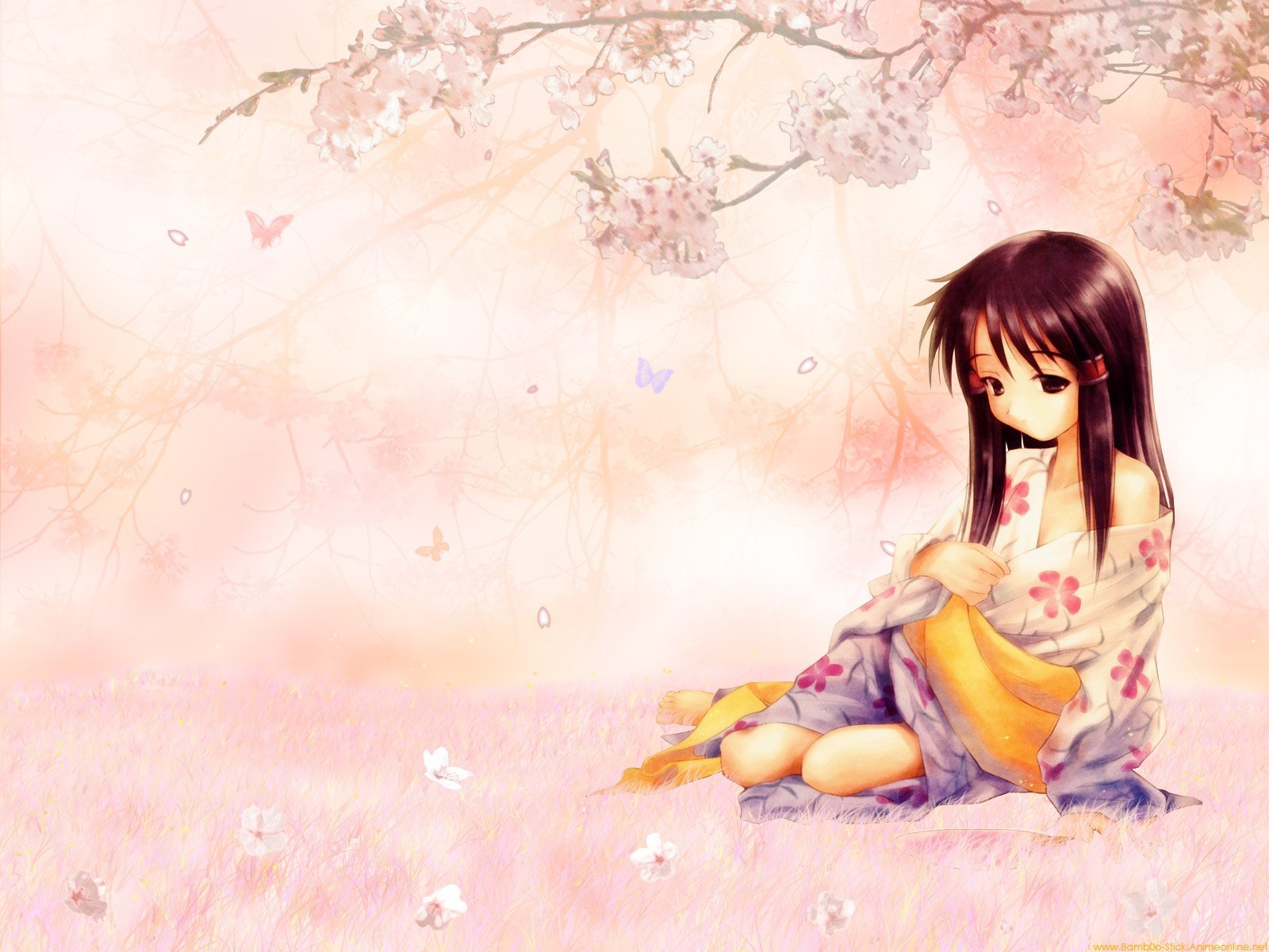 fille sakura kimono fleurs humeur tristesse