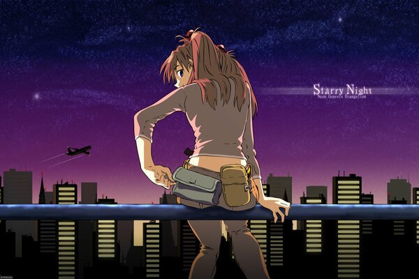 Mädchen auf Nacht Stadt Hintergrund