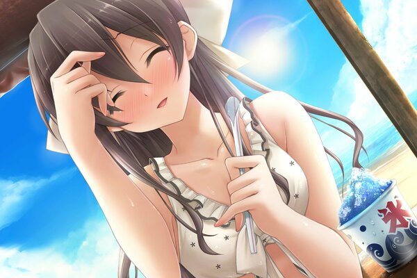 Ito hinako sur la plage avec de la crème glacée