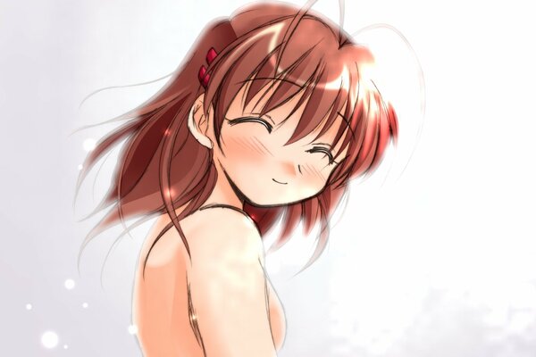 Chica de anime sonriente sobre fondo rosa