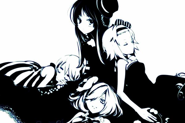 Ein Schwarz-Weiß-Bild von Mädchen im Manga-Stil