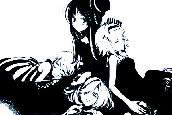 Image en noir et blanc de filles dans le style manga