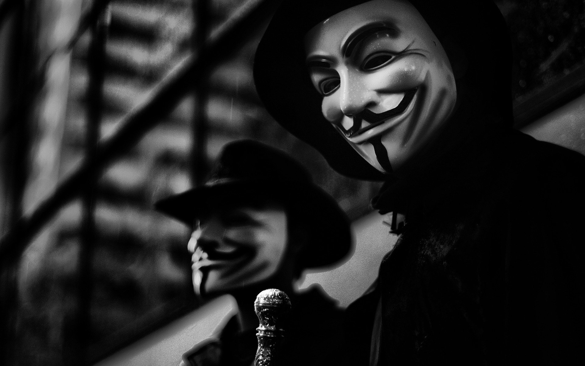 photo character mask movie v means vendetta b\w background wallpaper