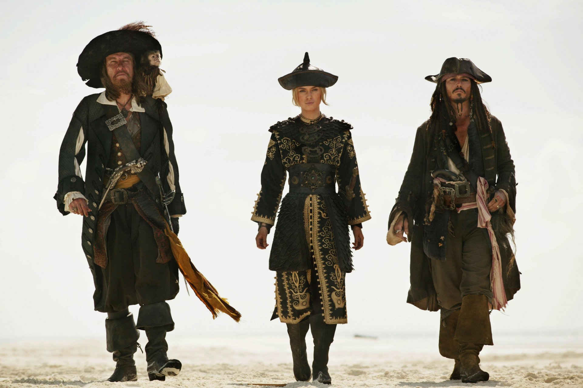 Пираты Карибского моря. Джек Воробей, Барбоса и Элизабет Суонн - обои нарабочий стол