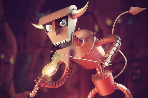 Robot devil with a violin