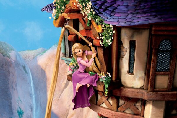 Principessa Rapunzel in cima alla torre