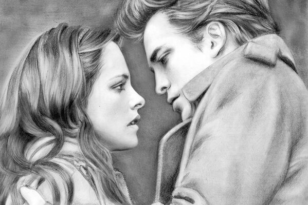 Dibujo de bella y Edward de la película Crepúsculo
