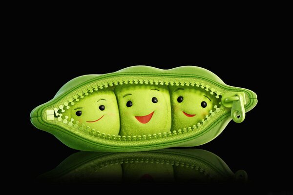 The peas lie next to each other and smile