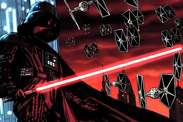 Lord Vader with a red lightsaber