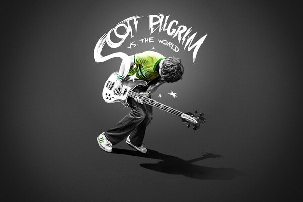 Scott Pilgrim on his guitar