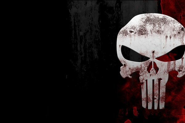 Signo de Punisher sobre un fondo negro de sangre