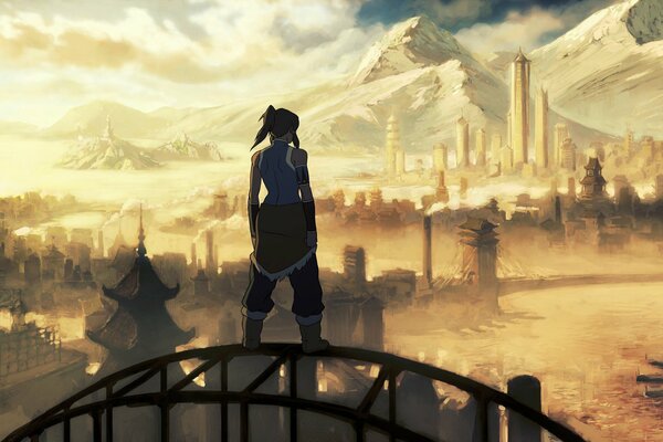 The avatar hero looks at the mountains and the river