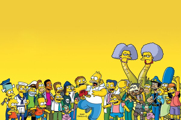 Los Simpson en una multitud de peronajes de dibujos animados