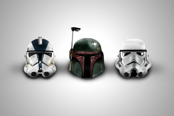 Three helmets from the movie Star Wars