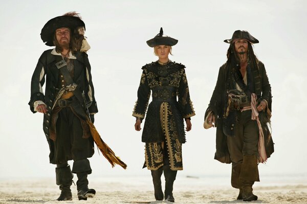 Piratas del Caribe. Jack Sparrow, Barbosa y Elizabeth Swann