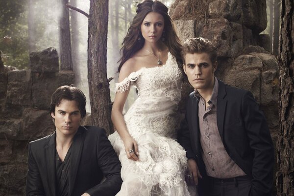 Damon, Elena and Stefan from The Vampire Diary series