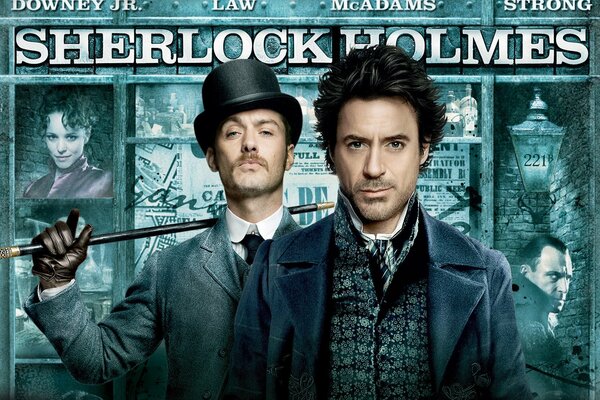 Der Film ist Sherlock Holmes. Schauspieler Robert Downey, Jude Low