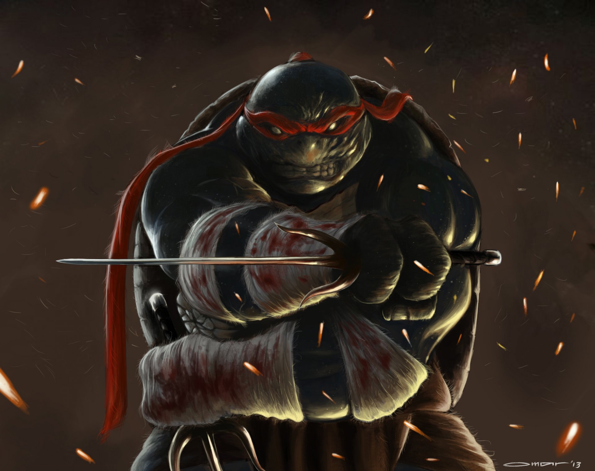 art wojownicze żółwie ninja tmnt raphael bandaże rany krew broń