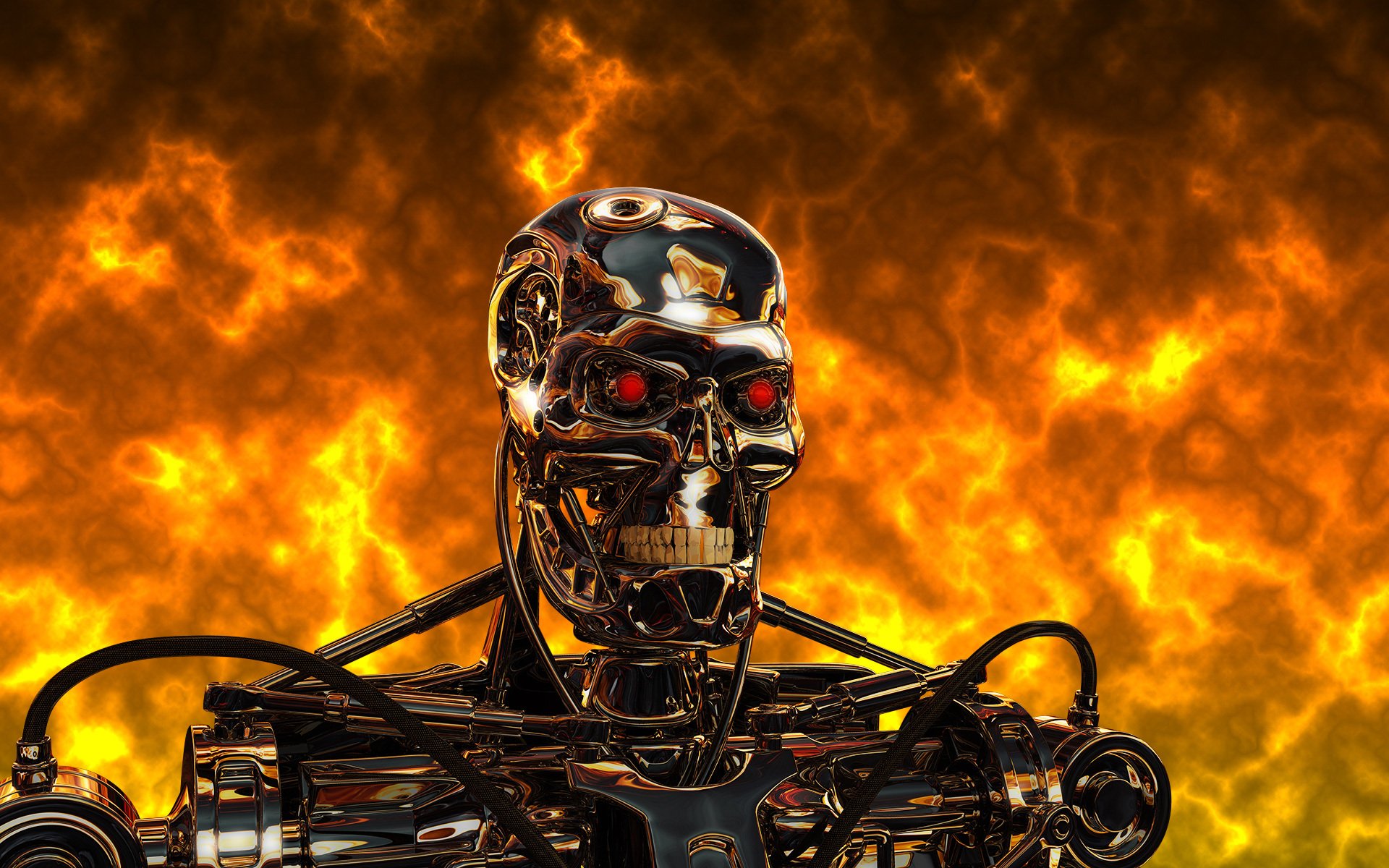 terminator t-800 roboter cyborg stahl metall feuer