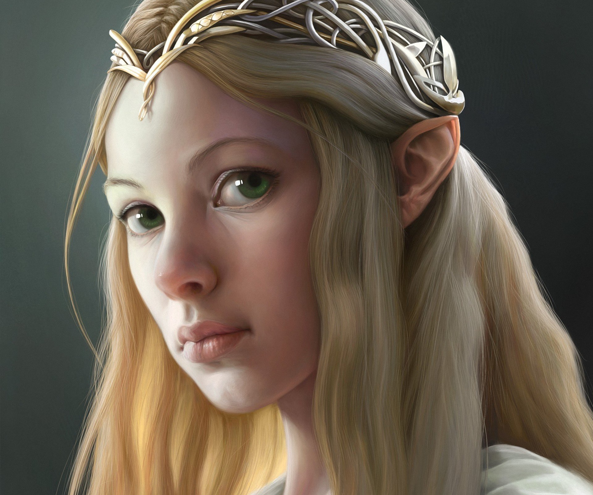 kunst corrado vanelli herr der ringe galadriel galadriel elfe gesicht mädchen diadem