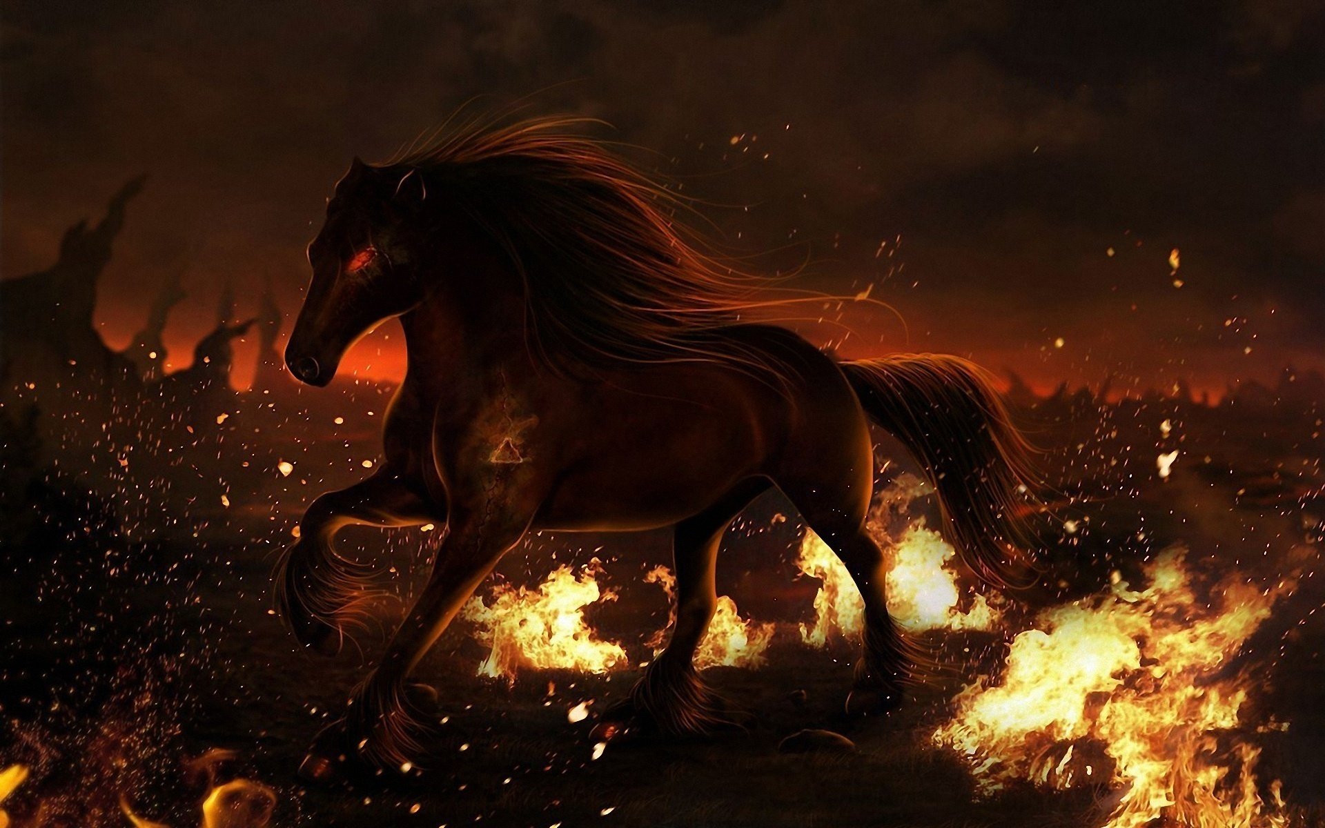 fantasy animal horse horse fire hooves mane