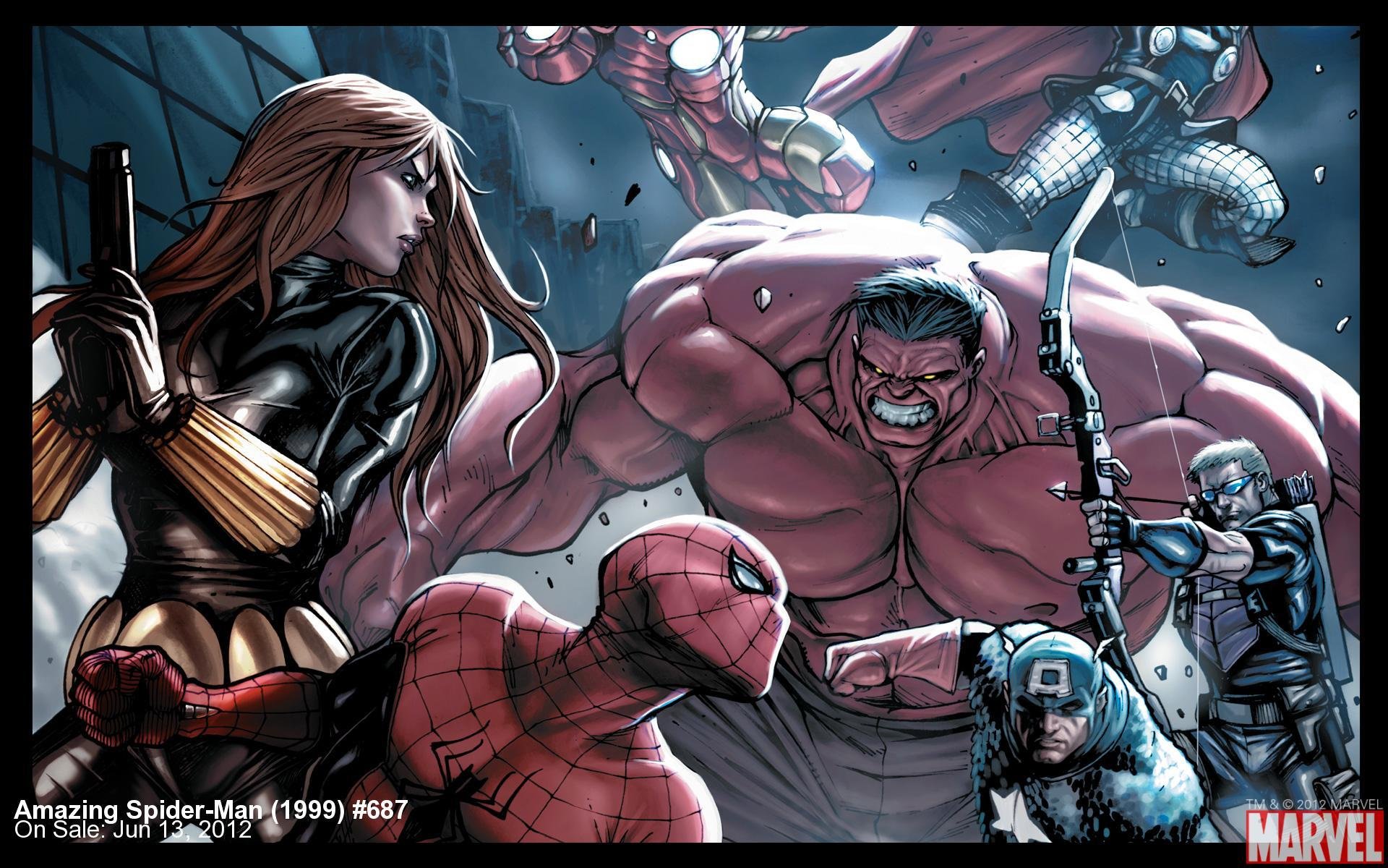 the amazing spider-man avengers capitan america red hulk iron man thor occhio di falco spider-man