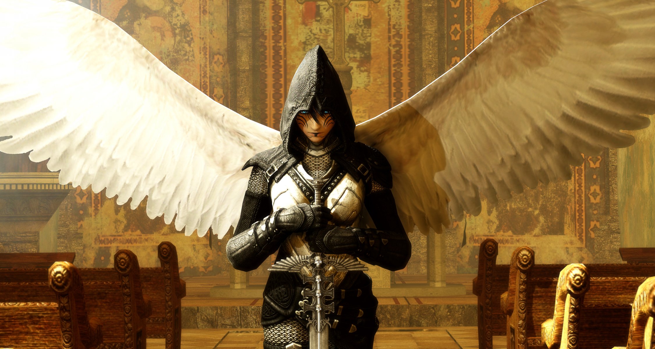 fiction art angel sword weapon armour wing