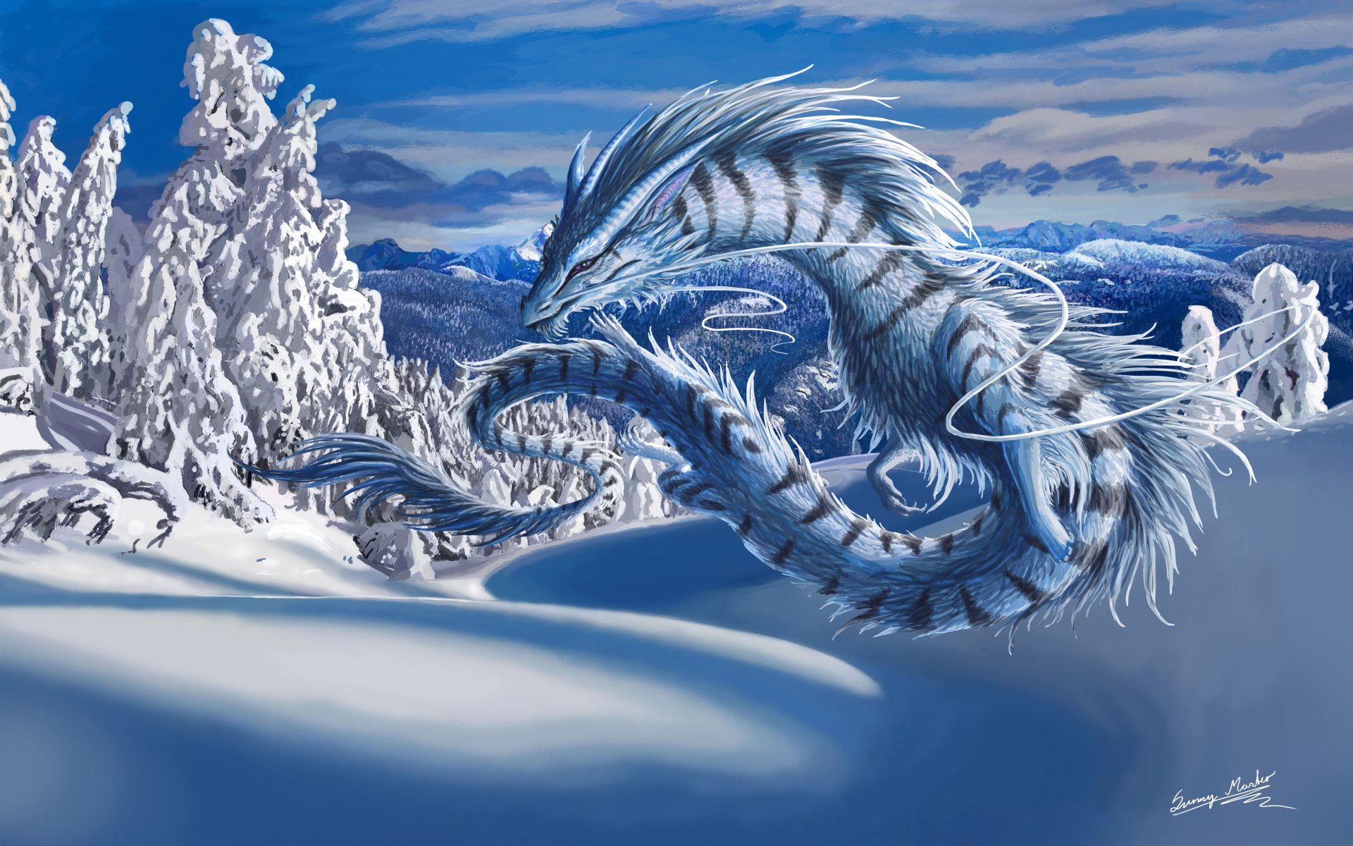 dragon winter snow landscape