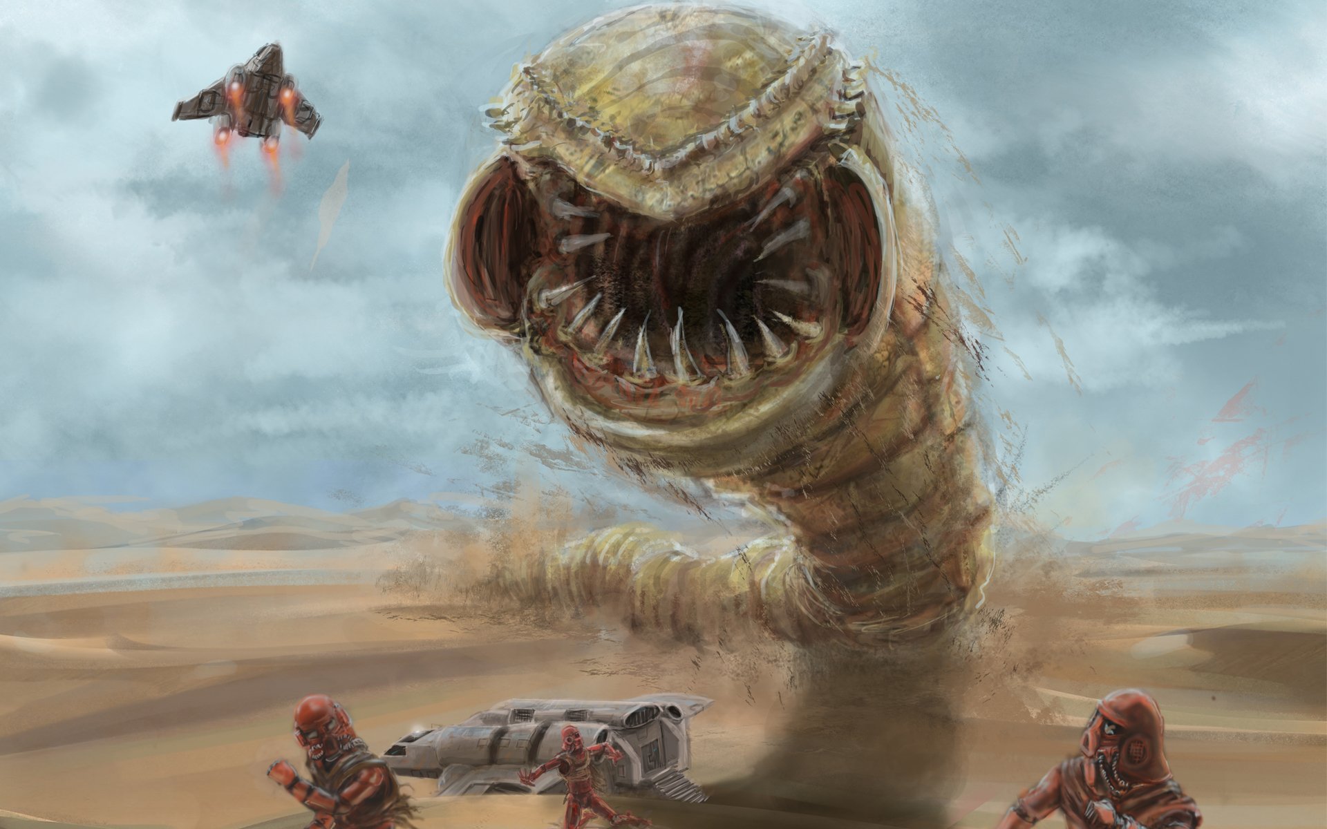 art sandworm dune chronicles desert sand dune the worm people attack transportation plane ship