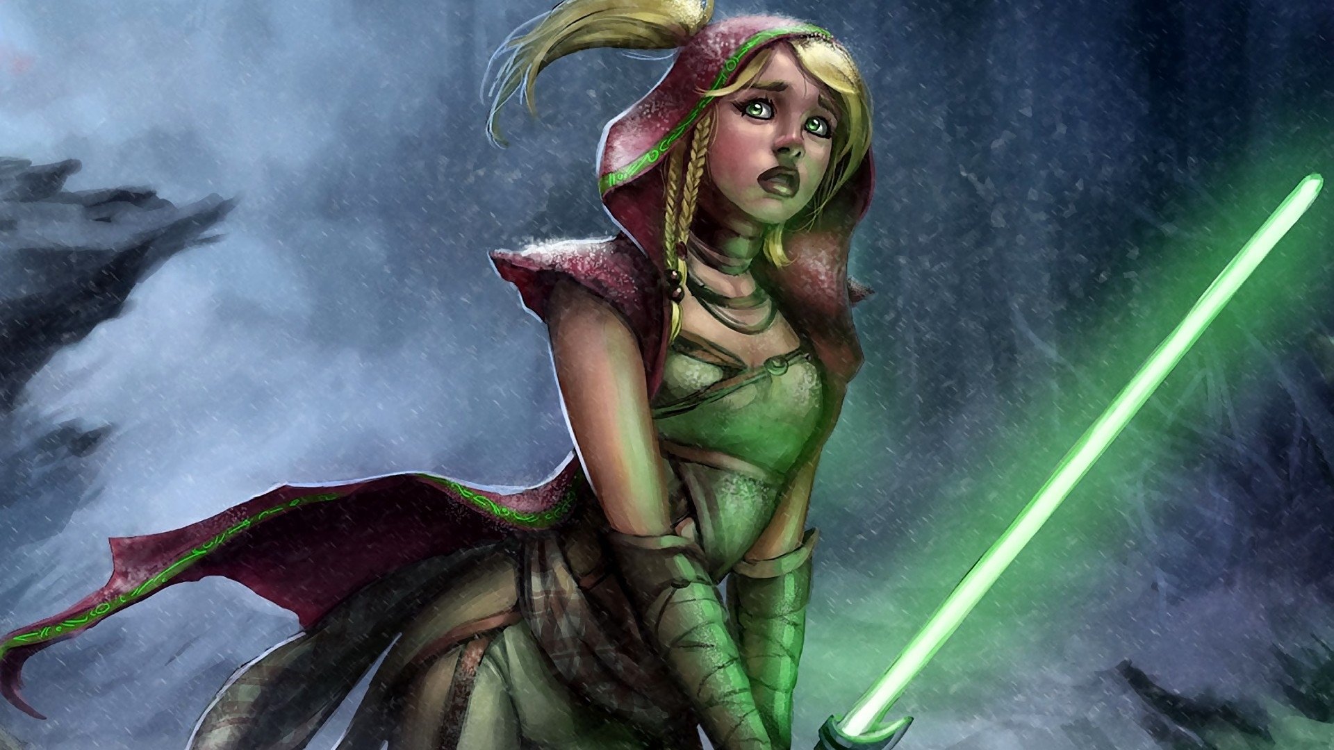 guerre des étoiles jedi fille sabre laser pluie