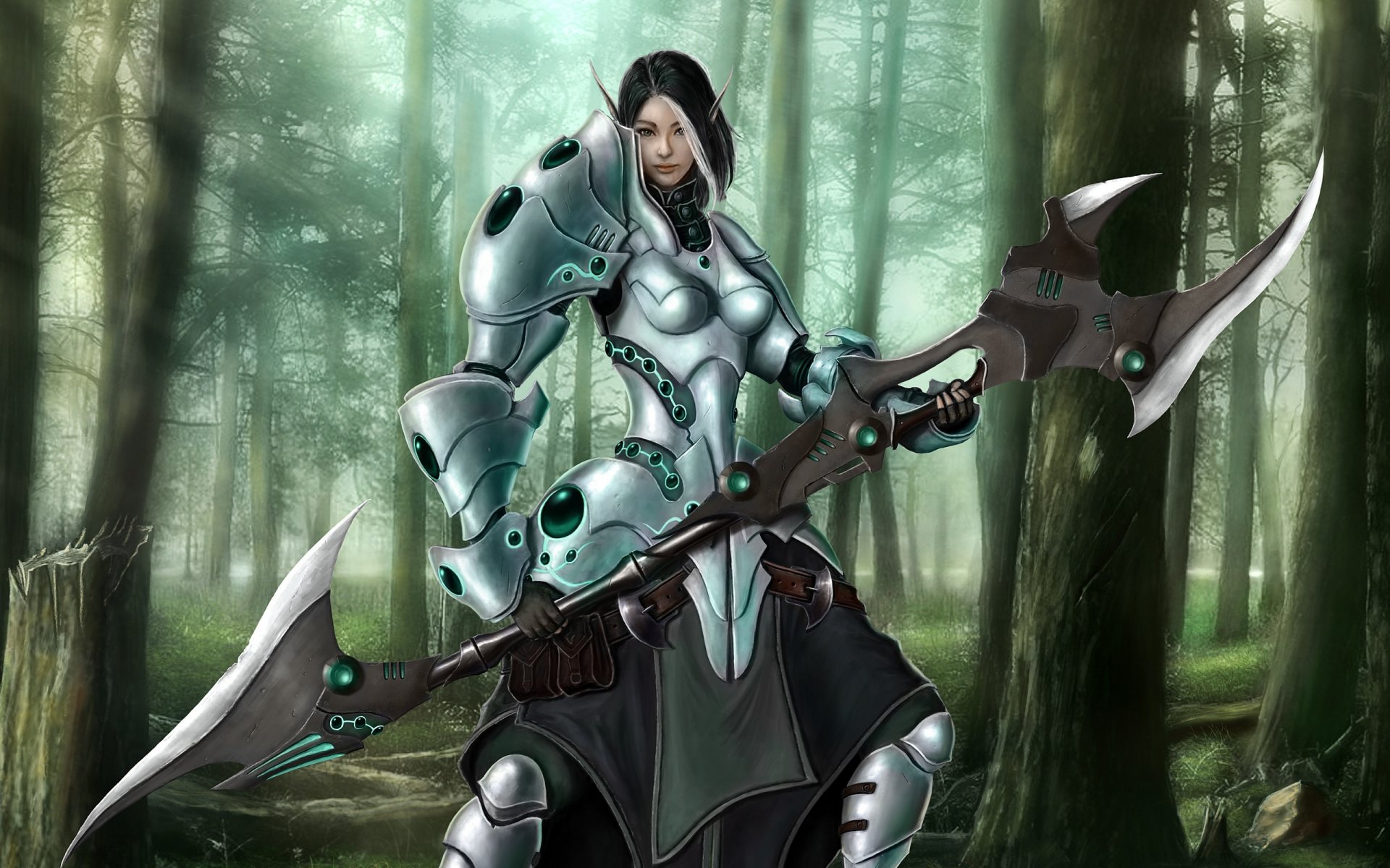 ravyn eternal light max antonov forest elf warrior fantasy girl weapon armour highlights art