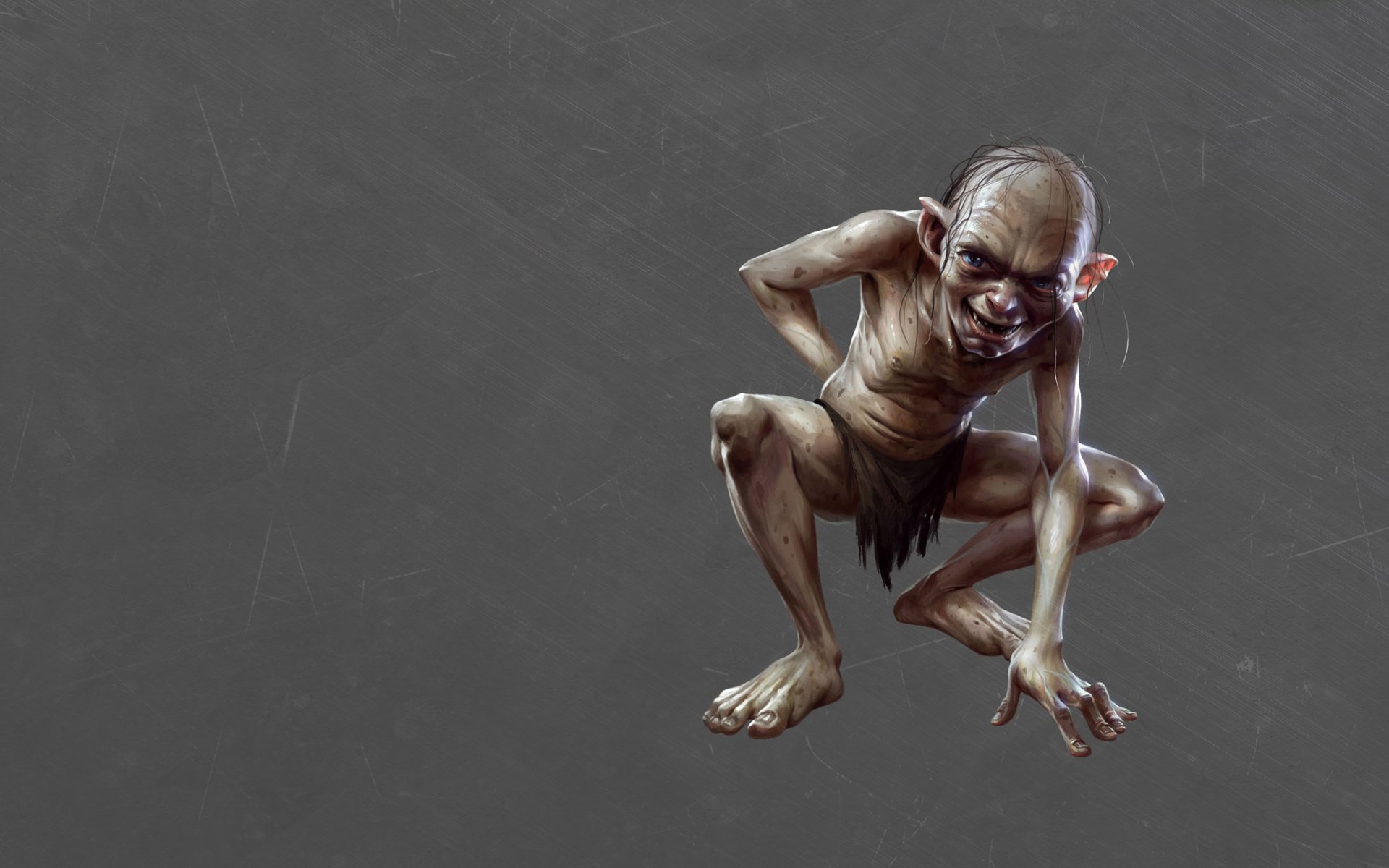 the lord of the rings gollum dark gray background smile