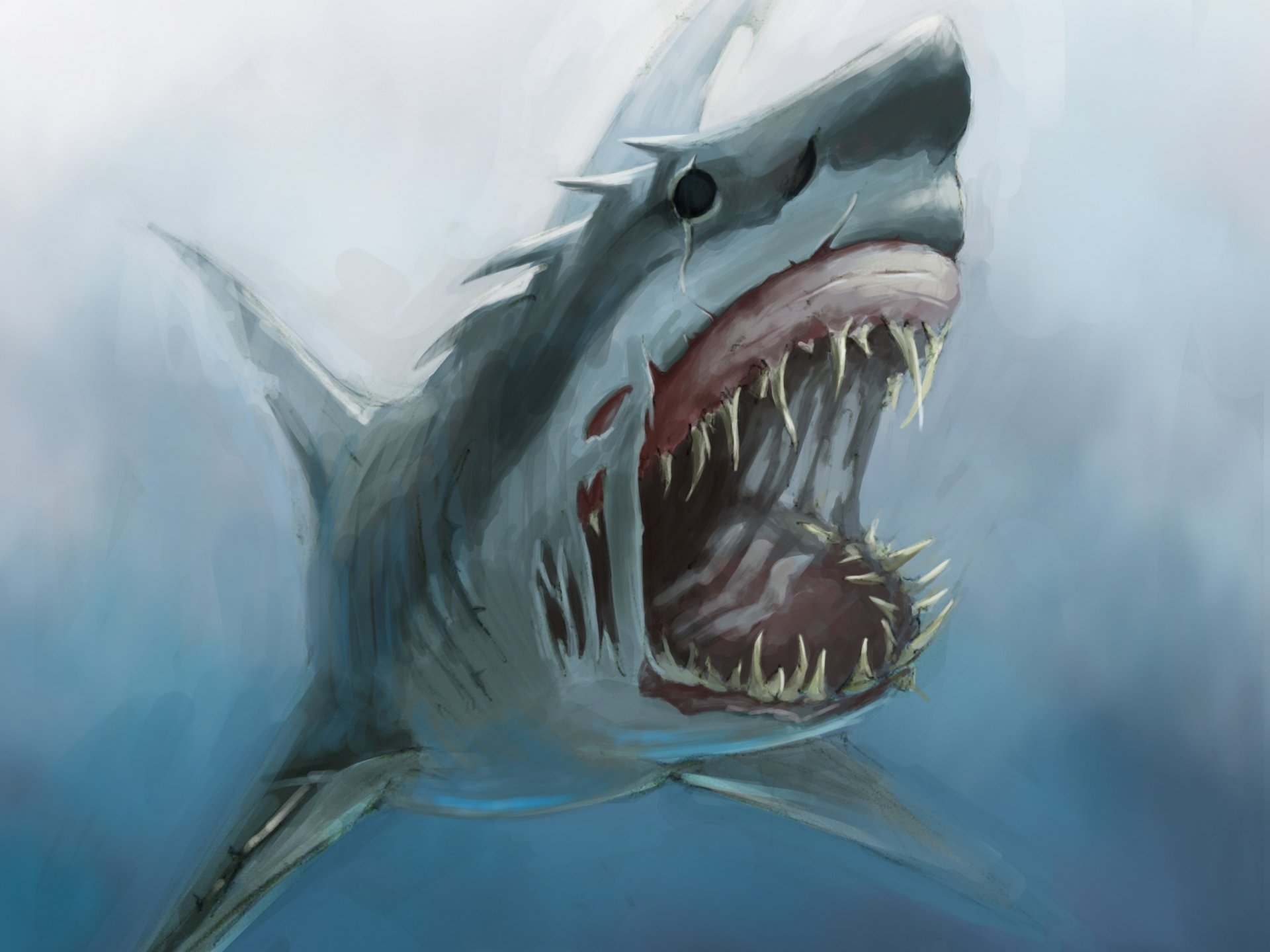 art shark monster fall fangs under water cooling