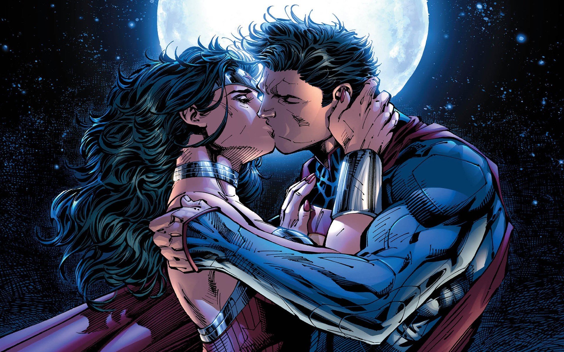 cómics liga de la justicia mujer increíble diana superman clark kent amor beso dc comic