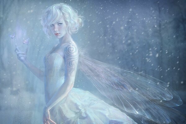 A snow fairy with a tattoo causes butterflies