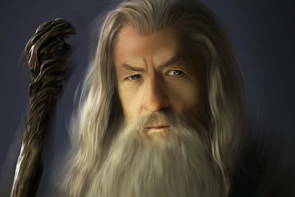 Arte con el mago Gandalf con el bastón