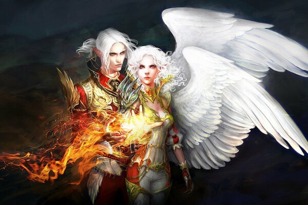 El héroe del fuego salva a la chica del ángel