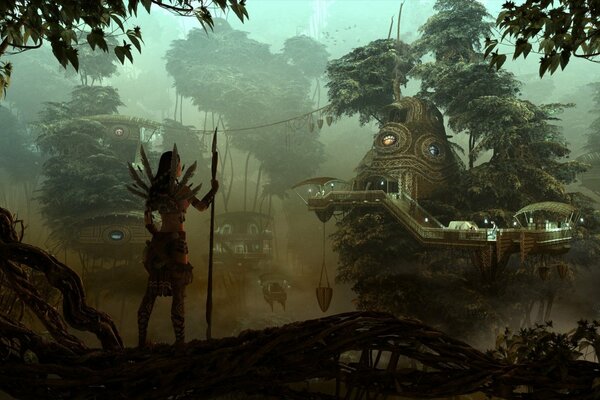 The huntress found herself in a fabulous fantasy city in the middle of a misty forest