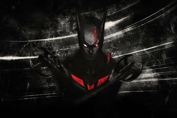 Batman der Zukunft in der fantastischen dc Comics. Wunden, Batarangs, neuer Anzug und Waffen