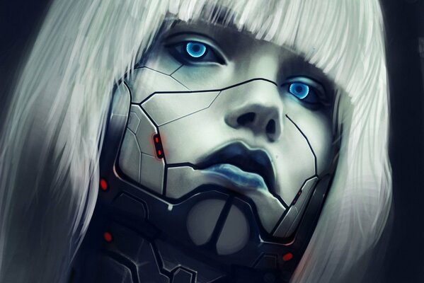 Fille aux yeux bleus avec un visage de robot