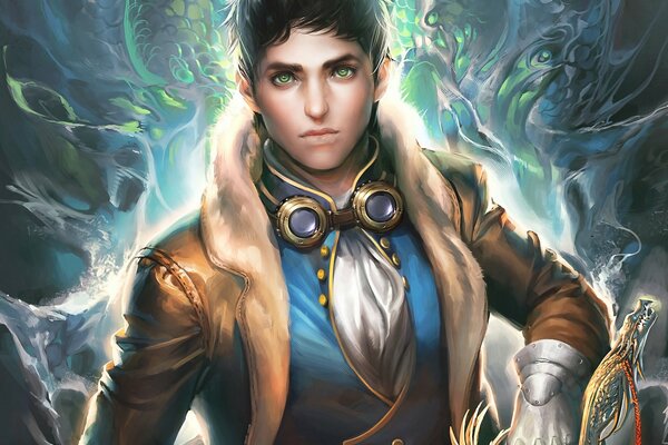 El chico de un juego de ordenador de magia