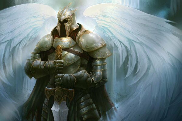 A warrior in armor with angel wings