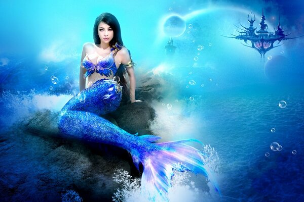 Fantástica imagen de una sirena en el fondo del mar