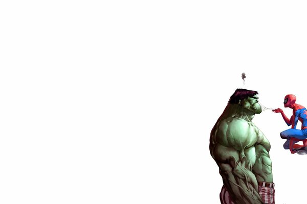 Comic-Hulk und Spiderman auf weißem Hintergrund