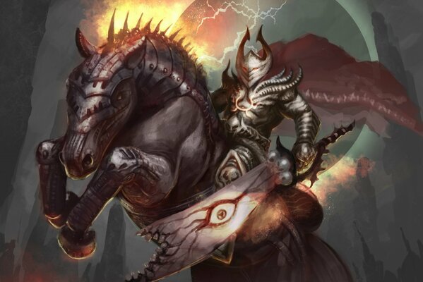 Art of a warrior in armor with a horse