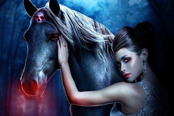 Mysterious girl with a hell horse