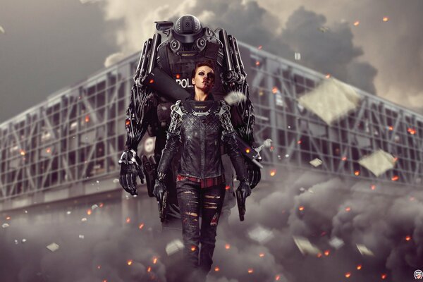 Cyborgs with weapons in an apocalyptic reality