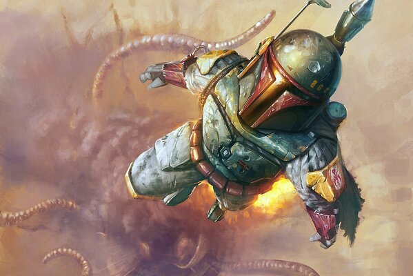 Boba Fett vola via dal mostro